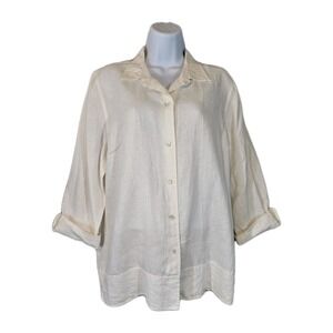 Real Clothes Shirt Womens 12 Ivory Button Up Long Sleeve 100% Linen Classic Top
